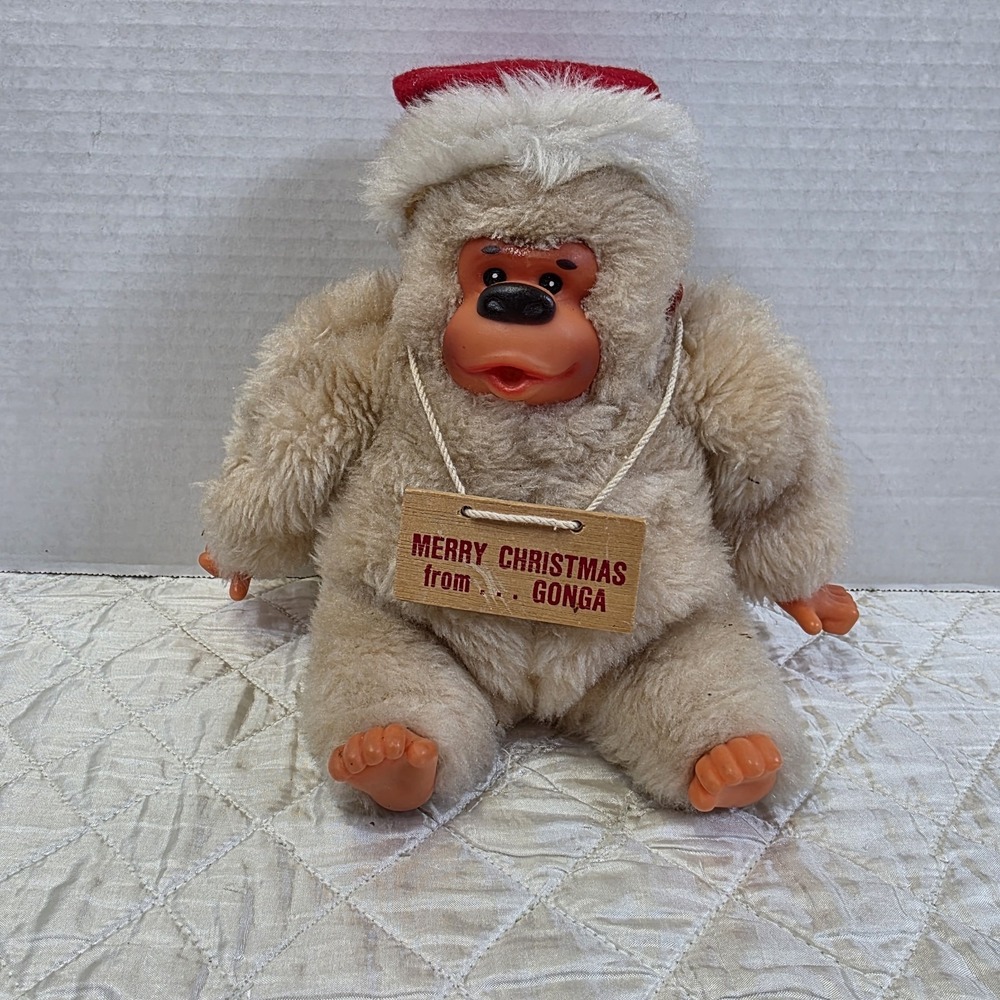 Gonga Merry Christmas Thumb Sucking Ape Gorilla Plush 8" Vintage